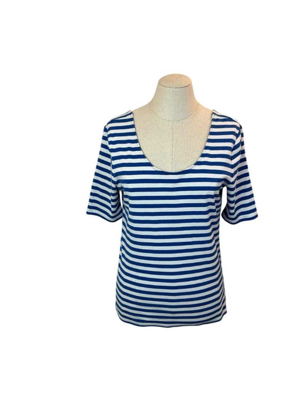 Lauren Ralph Lauren Scoop Neck Striped Short Sleeve Top Womens XL Blue White - Picture 4 of 10